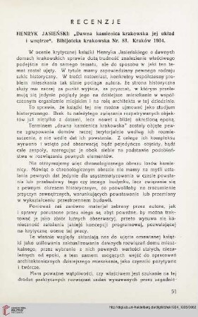 3: [Rezension von: Henryk Jasieński, "Dawna kamienica krakowska jej układ i wnętrze", Bibljoteka krakowska Nr. 83]