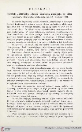 3: [Rezension von: Henryk Jasieński, "Dawna kamienica krakowska jej układ i wnętrze", Bibljoteka krakowska Nr. 83]
