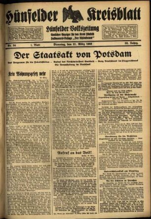 Erste Ausgabe vom Dienstag, den 21. März 1933.