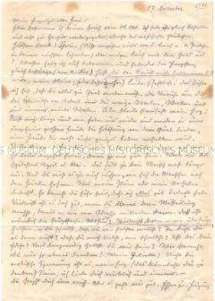 Handschriftlicher Brief von Karl von Appen aus dem Zuchthaus (?) an seine Frau