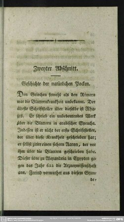 Zweyter Abschnitt. Geschichte der natürlichen Pocken