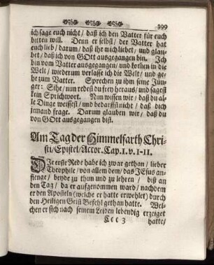 Am Tag der Himmelfarth Christi/ Epistel/ ... - Evangelium am 3. Heil. Pfingst-Tage/ ...