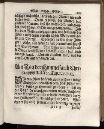 Am Tag der Himmelfarth Christi/ Epistel/ ... - Evangelium am 3. Heil. Pfingst-Tage/ ...