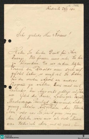 Brief von Felix Mottl an Ernst Kraus - K 3486