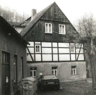 Oberwartha, Talstraße 78. Lochmühle (17. Jh.). Giebelansicht