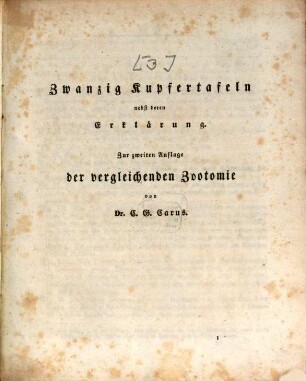 Lehrbuch der vergleichenden Zootomie : mit stäter Hinsicht auf Physiologie ausgearb., [3]. Zwanzig Kupfertafeln nebst deren Erklärung