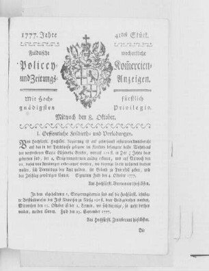 41tes Stück, Ausgabe vom 8. Oktober 1777
