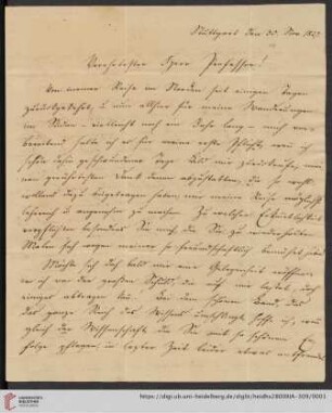 Nachlass Karl Ullmann: Brief von Christoph Friedrich von Stälin an Carl Ullmann