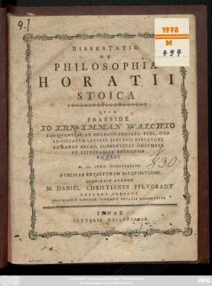 Dissertatio De Philosophia Horatii Stoica