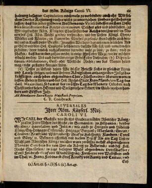 49-50, Reversales ihrer Roem. Kaeyserl. Maj. Caroli VI.
