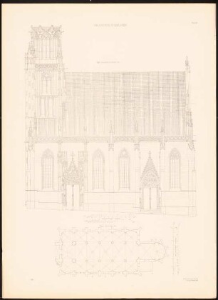 Frauenkirche, Esslingen: Ansicht von Süden 1:100, Grundriss 1:200