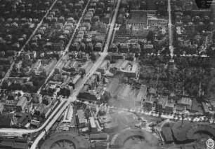 Dresden-Südvorstadt. Stadtteilansicht mit Altem Annenfriedhof und Zionskirche zwischen Zwickauer Straße, Nossener Brücke, Altenzeller Straße und Hohe Straße. Luftbild-Schrägaufnahme von Westnordwest