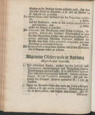 Allgemeine Observanda in Ansehung obspecificirter Sportuln.