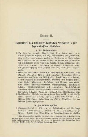 Anhang II. Lehrmittel des hauswirtschaftlichen Museums für schulentlassene Mädchen
