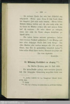 53. Widmung Treitschke's an Freytag. 13. Juli 1886