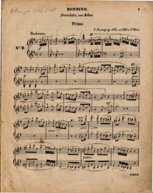 Kleine und brillante Unterhaltungsstücke für die Jugend in Form von Rondinos und Variationen : für das Pianoforte zu vier Händen ; Op. 825 B, 11. Rondino : Weber's Freischütz