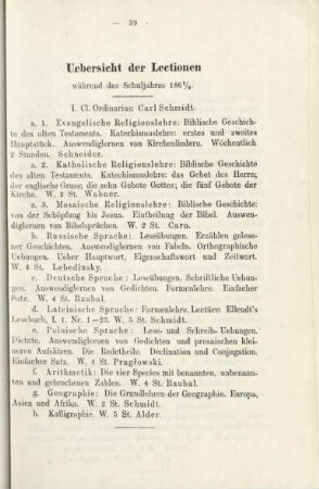 Uebersicht der Lectionen.