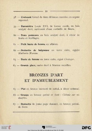 Bronzes DArt Et Dameublement (Nr. 65-96)
