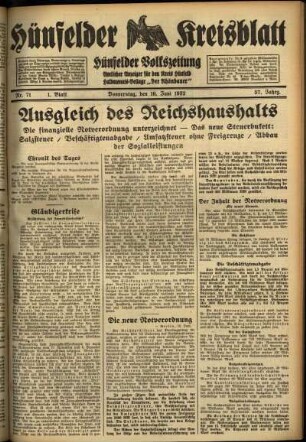 Erste Ausgabe vom Donnerstag, den 16. Juni 1932.