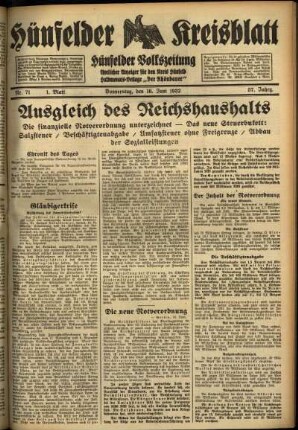 Erste Ausgabe vom Donnerstag, den 16. Juni 1932.