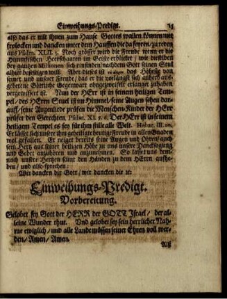 Einweihungs-Predigt. Vorbereitung