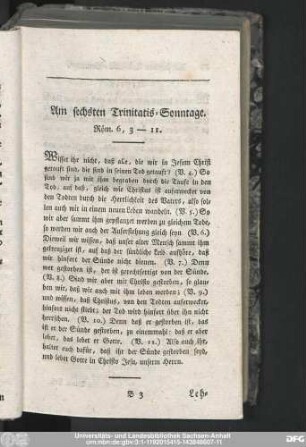Am sechsten Trinitatis-Sonntage. Röm. 6, 3-11.