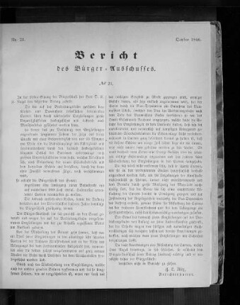 Nr. 21. Bericht des Bürger = Ausschusses. Oktober 1866.