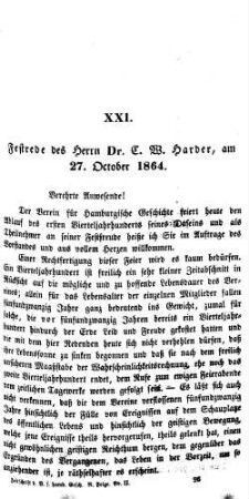 Festrede des Herrn Dr. C. W. Harder, am 27. October 1864.