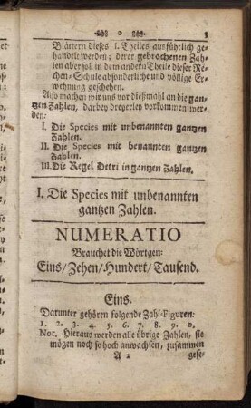 I. Die Species mit unbenannten gantzen Zahlen.