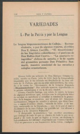 I . - Por la Patria y por la Lengua