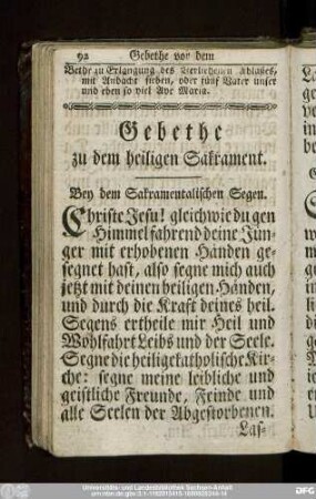 Gebethe zu dem heiligen Sakrament.