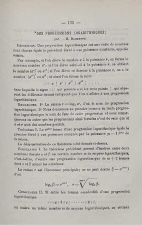 DES PROGRESSIONS LOGARITHMIQUES.