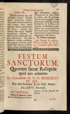 177-187, Festum Sanctorum