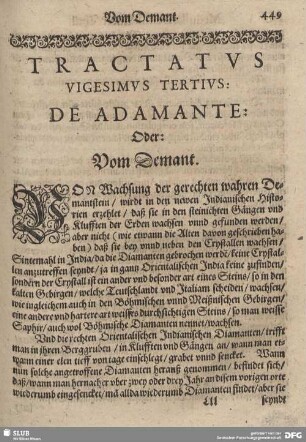 Tractatus Vigesimus Tertius: De Adamante: Oder: Vom Demant.