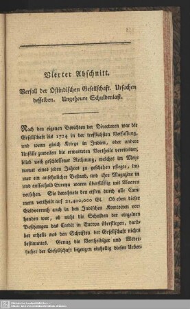 Vierter Abschnitt. Verfall der Ostindischen Gesellschaft. Ursachen desselben. Ungeheure Schuldenlast