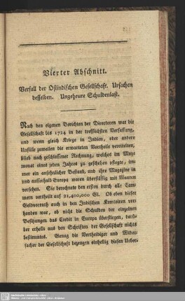 Vierter Abschnitt. Verfall der Ostindischen Gesellschaft. Ursachen desselben. Ungeheure Schuldenlast