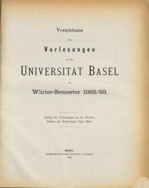 Verzeichnis der Vorlesungen. 1882/83. WS.