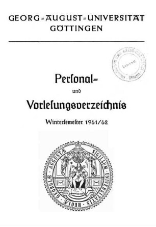 WS 1961/62: Personal- und Vorlesungsverzeichnis ...
