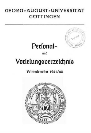 WS 1961/62: Personal- und Vorlesungsverzeichnis ...
