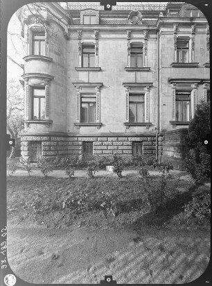 Löbau, Hartmannstraße 5. Villa Sanssouci (1889; B. F. Berthold). Straßenfront (Teilansicht)