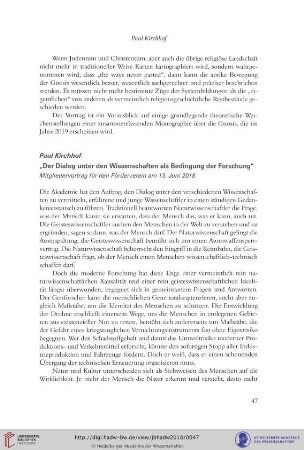 Der Dialog unter den Wissenschaften als Bedingung der Forschung