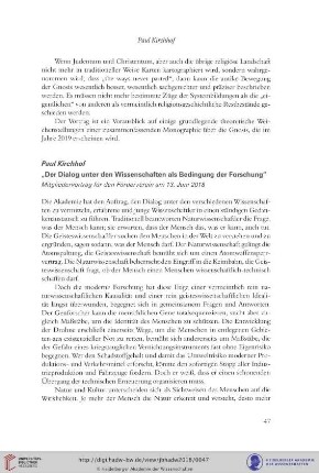 Der Dialog unter den Wissenschaften als Bedingung der Forschung