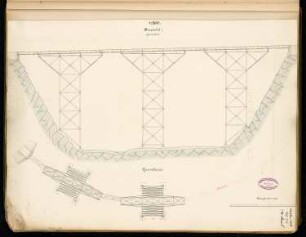 Eisenbahnbrücke in Venezuela Monatskonkurrenz Februar 1889: Grundriss, Aufriss Seitenansicht 1:200; Maßstabsleiste