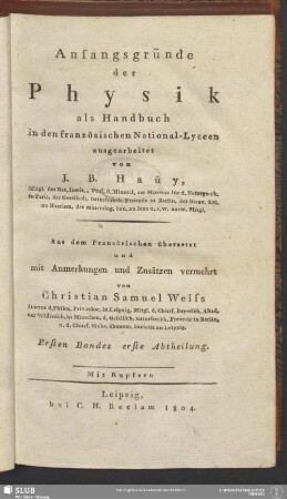 Bd. 1, Abtheilung 1: Anfangsgründe der Physik
