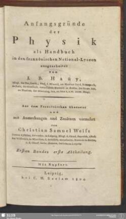 Bd. 1, Abtheilung 1: Anfangsgründe der Physik