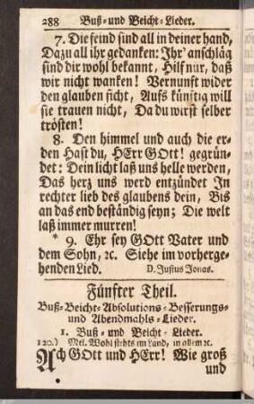 Fünfter Theil. Buß- Beicht- Absolutions- Besserungs- und Abendmahls-Lieder.