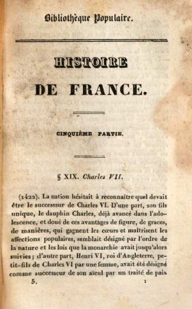 Histoire de France jusqu'en 1789, 3,5. (1833). - 111 S.