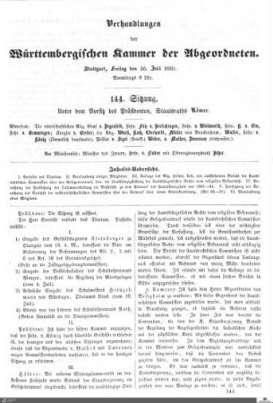 144. Sitzung, Stuttgart, 26.7.1861
