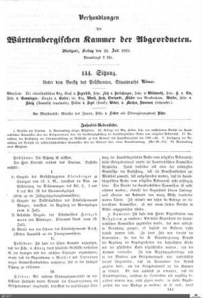 144. Sitzung, Stuttgart, 26.7.1861