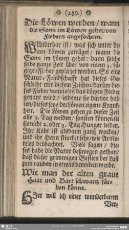 Die Löwen werden, wann die Sonn im Löwen gehet, von Fiebern angefochten